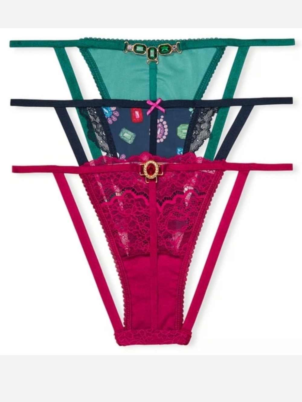 Victoria's secret dream Angel's 3 pack charm, velvet, bejeweled v-string panties